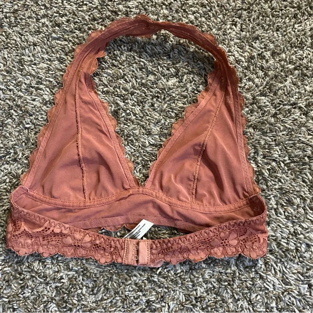 Intimately Free People Bralette Women’s S Dusty Rose Orange Lace Galloon Halter - Picture 2 of 5